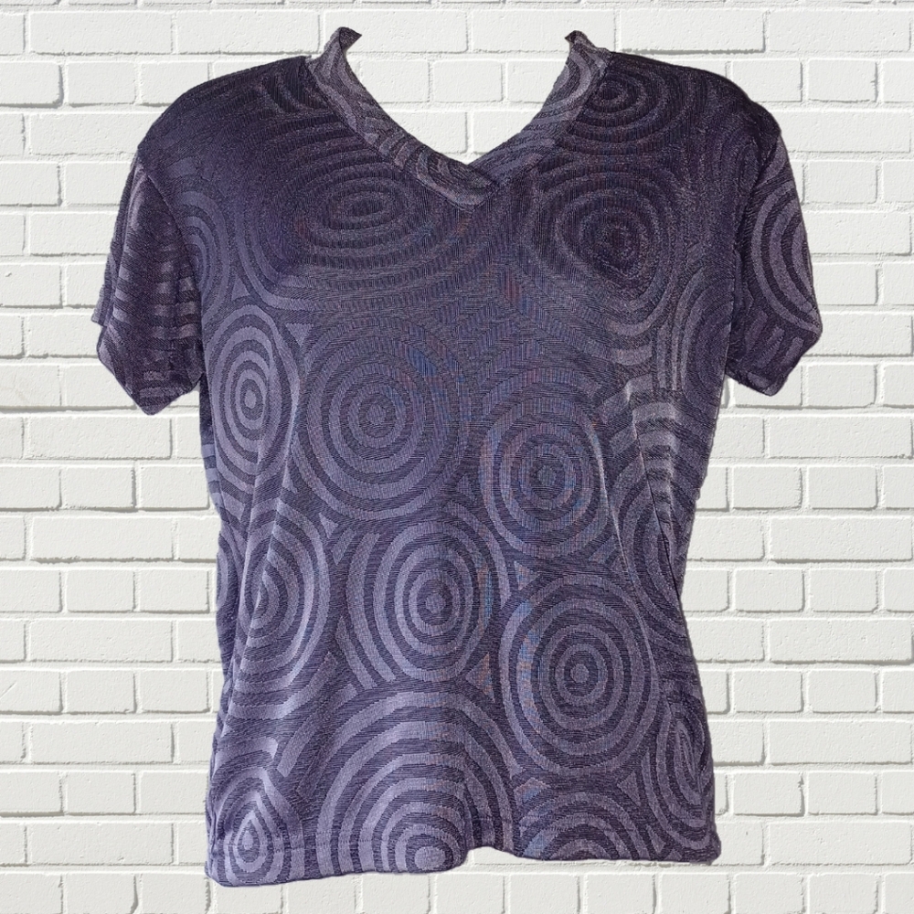 Trippy Purple Layered Spirals Metallic Tee by fang